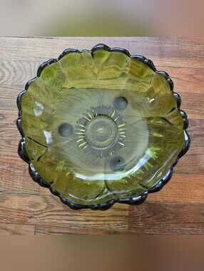 Vintage 1960s Olive Green 11" Serving Bowl Indiana Glass Company